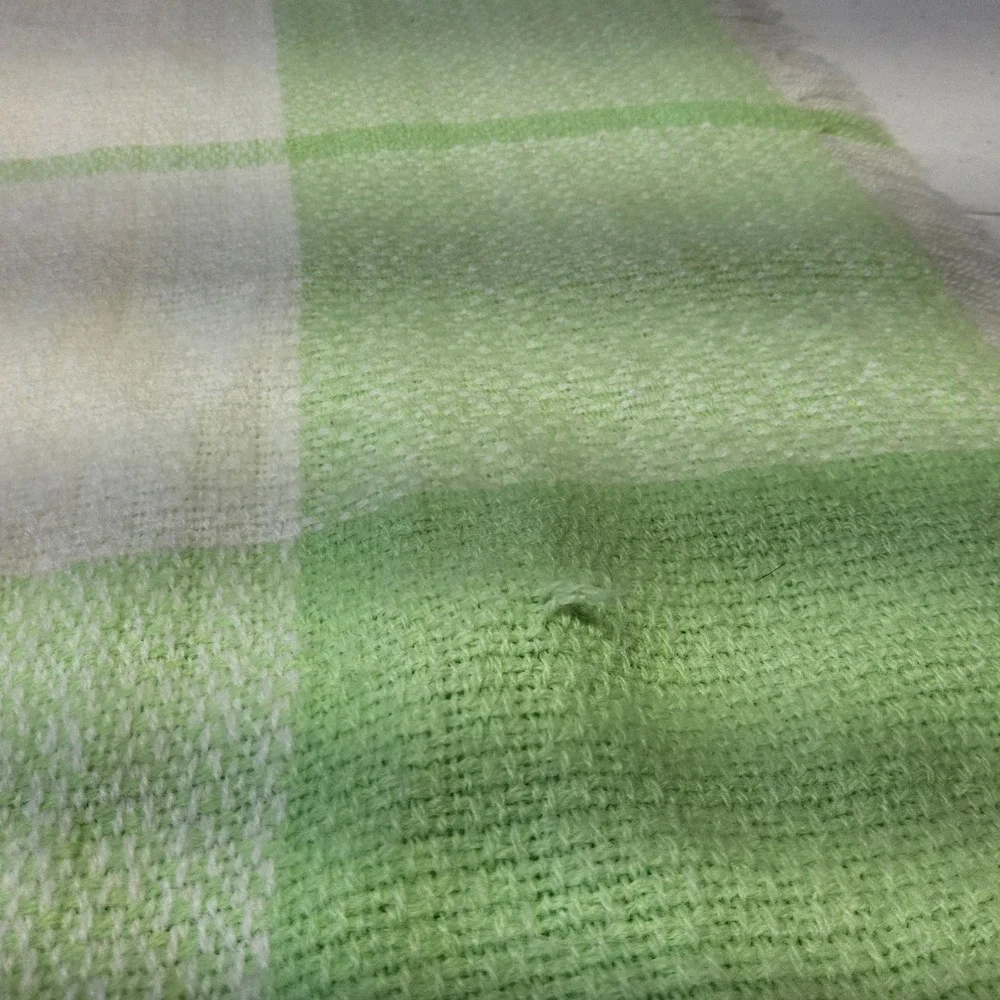 The Three Weavers Handwoven Baby Blanket Kids Green White Butterfly Plaid Fringe